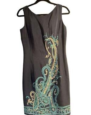 Georgiou Studio Silk Dress Size 6 Navy Blue Paisley Sleeveless